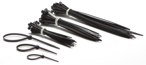 Perel Set Nylon Kabelbinder, Schwarz, UV-Beständig, Verschiedene Größen, 75 Stück