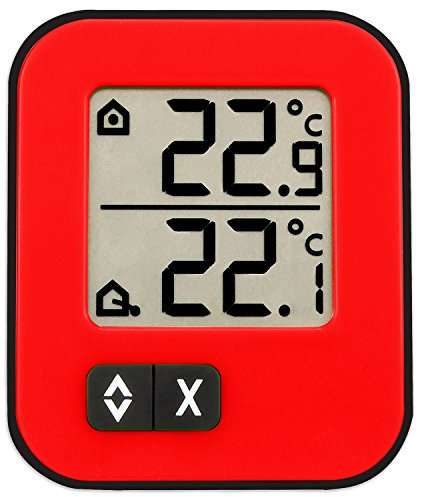 TFA Dostmann Thermomètre numérique intérieur/extérieur Moxx, 30.1043.05, température valeurs maximales et minimales, convient également pour les congélateurs/aquariums, rouge