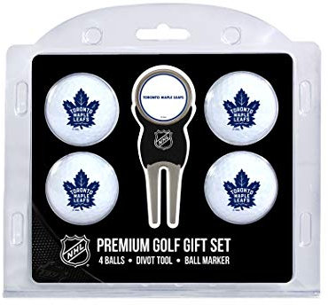 Team Golf NHL Toronto Maple Leafs Set mit 4 Golfbällen und Pitchgabeln, reguläre Größe, Golfbälle (4 Stück) und Pitchgabel mit abnehmbarem doppelseitigem Magnetmarker