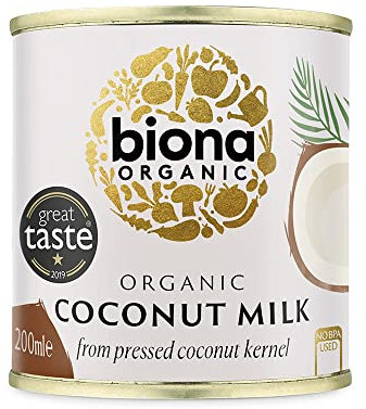 Biona Organic Coconut Milk ,Dairy Free, Naturally Vegan - Pressed from Coconut Kernels - For Cooking and Baking - Vegan,200 ml (Pack of 8)