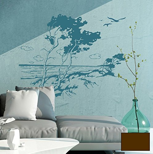 Wandtattoo Wandaufkleber Strand Windflüchter maritime Landschaft M1483 - ausgewählte Farbe: *Schokobraun* ausgewählte Größe:*XXL 200cm breit x 150cm hoch