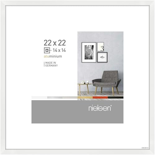 nielsen Bilderrahmen, 22 x 22 cm, Aluminium, Weiß Glanz, Fotorahmen zum Aufhängen im Hoch- & Querformat, Echtglas, Pixel