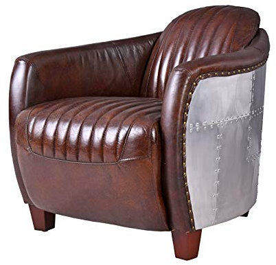Ledersessel Braun Vintage Sessel Armlehnen Metall Aviator Clubsessel Art Deco ovl012 Palazzo Exclusiv