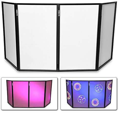 Vonyx DB2 DJ Screen, Verkleidung für DJ Pult zusammenklappbarer und mobiler DJ Stand, 280cm x 120xm, Booth, mit integrierter Leinwand für ein professionelles Bühnenbild, Weiß