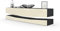 Vladon Lowboard City, Made in Germany, TV-Kommode mit Sockelelement, 1 offenem Fach und 3 Schubkästen, Schwarz matt/Creme Hochglanz (178 x variabel x 39 cm)