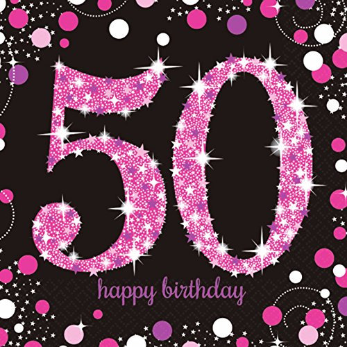 Amscan 9901182 - Servietten Happy Birthday, 16 Stück, 33 x 33 cm, Sparkling Celebration, Pink