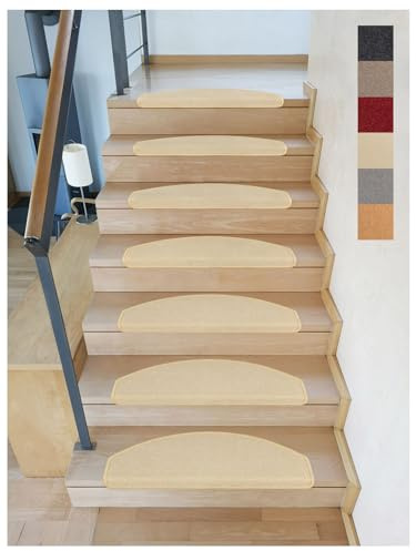 Kettelservice-Metzker Stufenmatten Toscana Halbrund Beige 30 Stück | Treppenteppich von DAS TEPPICHWERK - Trittfläche ca. 65x24cm incl. Klebeband