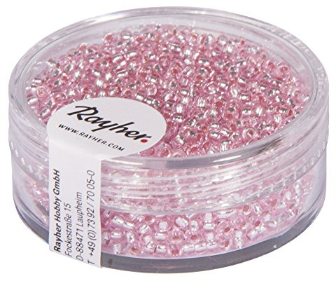 Rayher 1406416 Rocailles, 2 mm ø, mit Silbereinzug, rosé, nicht waschbar