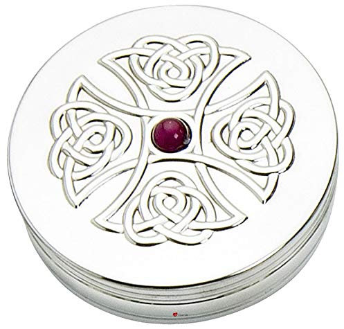 I LUV LTD Pewter Trinket Box Round Celtic Cross Lid Inset Amethyst Coloured Stone Lid 50mm