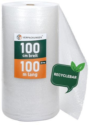 BB-Verpackungen 1x PROFI Luftpolsterfolie 1 x 100 m Versand, Verpackung, Umzug 2-lagig (1 Rolle) | 60 my stark, extrem robust, sehr leicht, 100% recycelbar