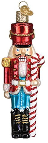 Old World Christmas Peppermint Nutcracker Glass Blown Ornament for Christmas Tree, Handcrafted Holiday Decoration, Holiday Collection