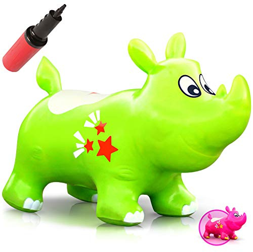 WALIKI Bouncy Horse Kent the Rhino Inflatable Horse Hopper (for Toddlers 2-5, Jumping Horse, Ride-on Bouncy Animal)
