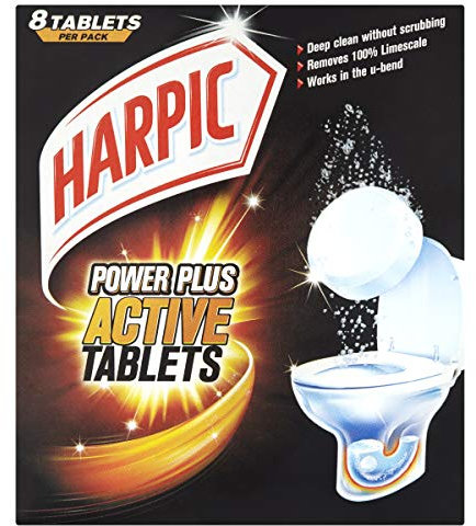 Harpic Powerplus Active Tablets, Original Scent, Pack 6 x 8 Tablets, Deep Clean Without Scrubbing, Removes 100% Limescale, Toilet Cleaner