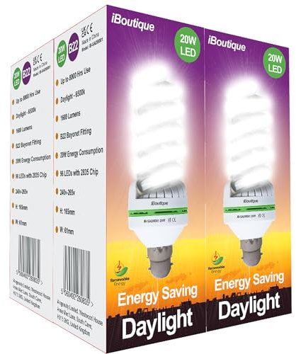 iBoutique 20W Bayonet (B22) Daylight Energy Saving LED Light Bulb Equivalent Output 150 Watts (Full Spectrum) 4-Pack