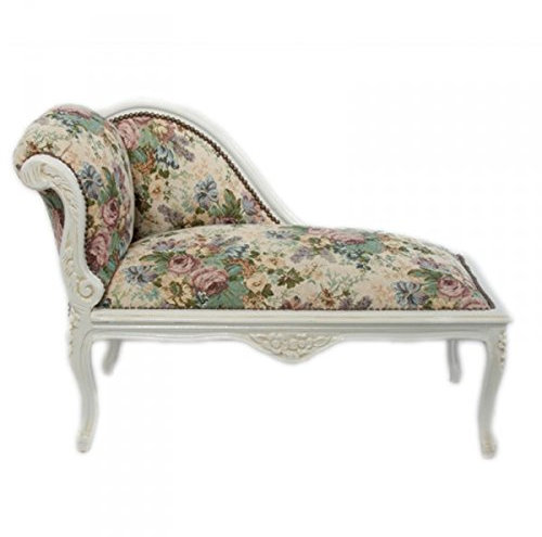 Casa Padrino Barock Kinder Chaiselongue Blumenmuster/Creme Mod2 - Tron Barock Möbel