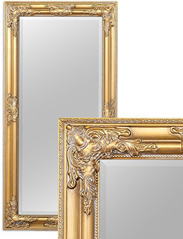 LEBENSwohnART Wandspiegel BESSA Gold antik 100x50cm barock Design Spiegel pompös Holzrahmen Schminkspiegel