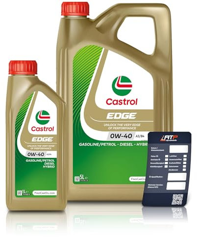 1 L + 5 L = 6 Liter Castrol Edge Fluid Titanium 0W-40 A3/B4 Motoröl inkl. Castrol Ölwechselanhänger
