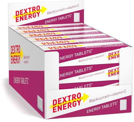 Dextro Energy Blackcurrant Tablets Fast Acting Carbohydrates for a Quick Burst of Glucose with Vitamin C for Reduction of Tiredness and Fatigue Vegan 47g (Pack of 24)