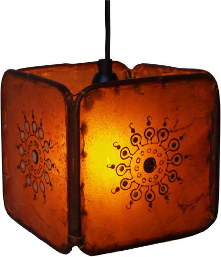 GURU SHOP Henna Leder Deckenleuchte/Pendelleuchte Karachi - Orange, 16x16x16 cm, Orientalische Deckenlampen