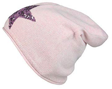 Cashmere Dreams Slouch-Beanie-Mütze mit Kaschmir - Hochwertige Strickmütze für Damen Mädchen - Hat - Pailletten Stern - One Size - Sommer Herbst und Winter Zwillingsherz (rosa/rosa)