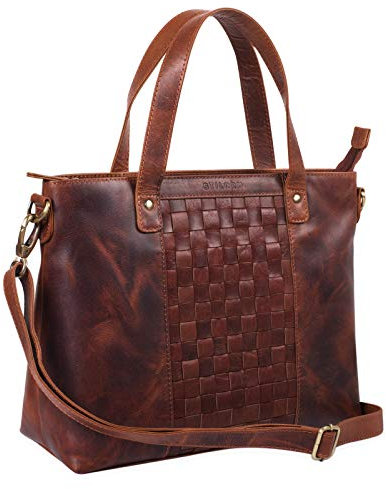 STILORD 'Mara' Elegante Handtasche geflochtenes Leder mit abnehmbaren Schulterriemen Shopper Tasche Abendtasche Ausgehtasche für Damen Echtleder mittel-groß, Farbe:siena - braun