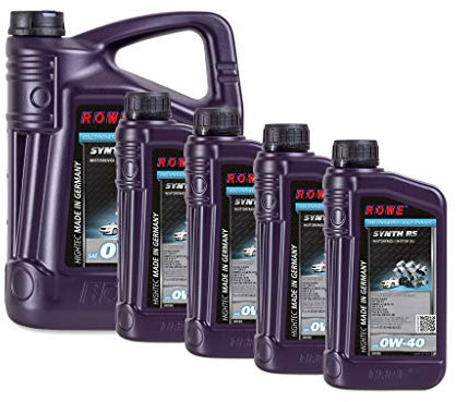 ROWE - 5 + 4x 1 Liter HIGHTEC SYNTH RS SAE 0W-40 Motorenöl - PKW Motoröl für moderne und sportliche Pkw-Otto- oder Dieselmotoren, mit und ohne Turboaufladung
