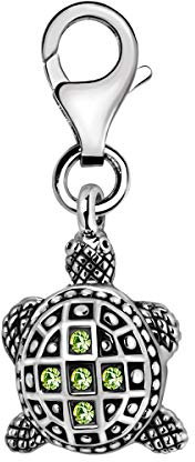 Quiges Charm Pendentif Breloque avec Fermoir Femme Plaqué Argent Tortue de Mer 3D en Zircone Verte