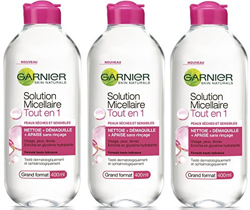 Garnier Skin Active Solution Micellaire Tout En 1 Peaux Sèches et Sensibles Grand Format 400 ml - Lot de 3