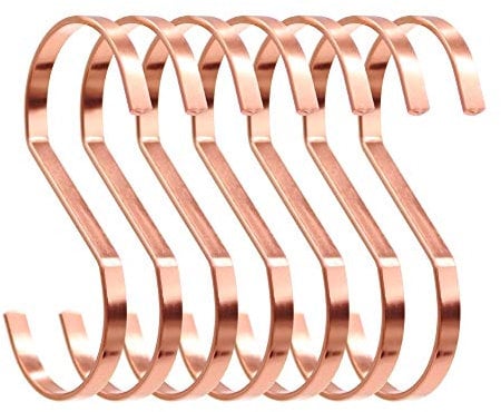 SumDirect 10Pcs 11cm Flat S Shape Chrome Finish Heavy-Duty Hanging Hooks, for Scarf, Apparel, Kitchenware, Utensils, Plants, Towels, Gardening Tools, Clothes (Rose Gold)