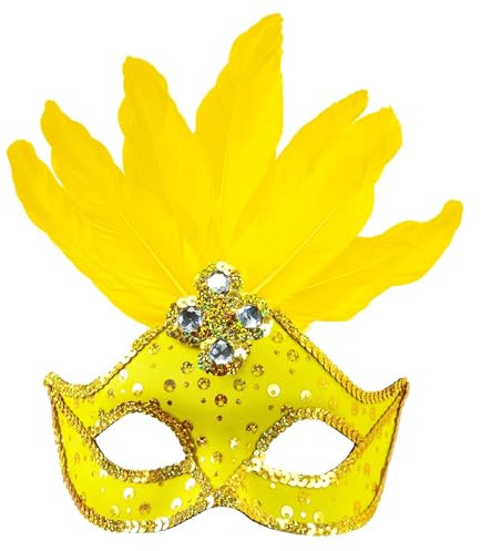 W WIDMANN MILANO Party Fashion - Brasilianische Augenmaske | Mit holografischen Pailletten, Paillettenrand und Federn für Karneval, Samba, Mottoparty, Showkostüme