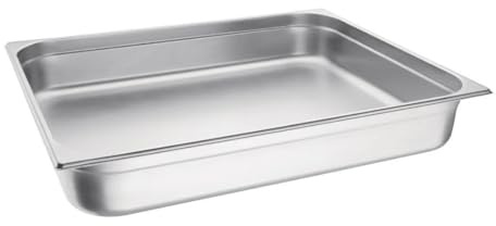 Vogue St/St - GN 2/1 100mm | Reinforced rims resist warping under heavy catering use while stacking easily to save vital kitchen storage space.