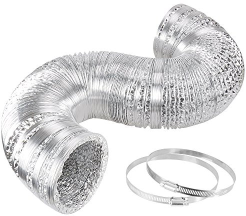 iPower 8 Inch 25 Feet Non-Insulated Flex Air Aluminum Ducting Dryer Vent Hose for HVAC Ventilation, Strong & Flexible, 2 Clamps included