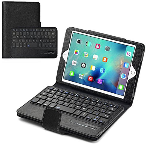 Neuf Coque Clavier Bluetooth sans Fil détachable Lichi Motif en Cuir avec Support Smart Cover pour iPad Mini 4 – Noir