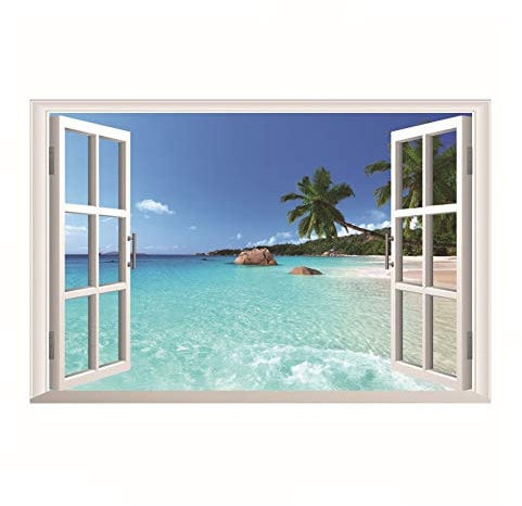3D gefälschte Fenster Landschaft Strand Landschaft Wandaufkleber Wandbild Kunst Aufkleber