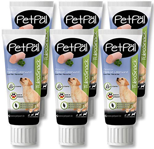 PetPäl Hunde Leberwurst “TuboSnack“ - Ohne Getreide, Salz, Zucker - Premium Leckerli aus der Tube - Schmackhaft, lecker, gesund, natürlich - Ideal auch für Welpen - 6 X 75g Hunde Snack Made in Germany