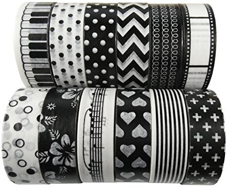 aufodara 12er Washi Tape Set Schwarz Weiß Mustern Klebeband Papier DIY Deko Basteln Scrapbooking