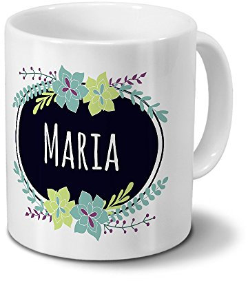 printplanet Tasse mit Namen Maria - Motiv Flowers - Namenstasse, Kaffeebecher, Mug, Becher, Kaffeetasse - Farbe Weiß