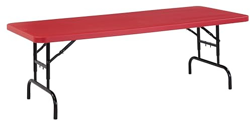 National Public Seating BTA3072 Series Steel Frame Rectangular Adjustable Height Plastic Top Folding Table, 1000 lbs Capacity, 72 Length x 30 Width x 28.5 Height, Red/Black