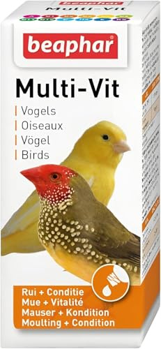 Beaphar – Multi-Vit for Birds – Promotes Rapid, Complete Moult While Preventing Feather Plucking – Contains 12 Different Vitamins – Easy-to-Use, Just Mix With Food – Suitable for Birds – 20ml
