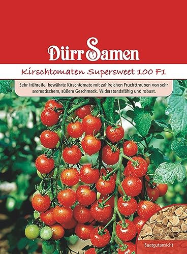 Kirschtomaten Samen Rote Tomate Supersweet 100 F1 Tomatensamen ca 25 Korn Ertragreich Saatgut Garten Hochbeet Kübel Dürr Samen