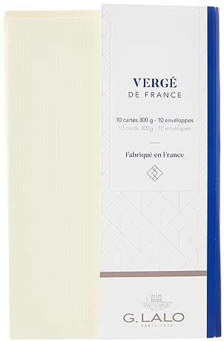 G.Lalo 25616L Karten Set Vergé de France, (25% Hadern mit 10 Karten Vergé Papier 300 g, mit geradem Schnitt, 10 Umschläge, weiß gefüttert, 90 x 140 mm, Visitenkarten Format, elfenbein, 1 Pack)