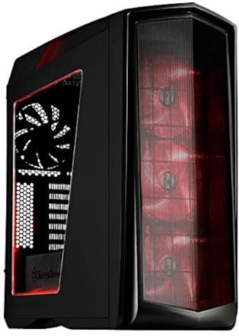 SilverStone SST-PM01BR-W - Primera Midi Tower ATX Gaming Computer Case, Silent High Airflow Performance, with Window, Red LED, black