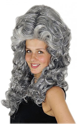 Gruselige Lockenperücke Grau für Damen – Langhaar Perücke mit Volumen – Ideal für Halloween, Gothic, Geister-Kostüm – Karneval & Motto-Party
