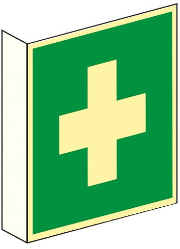 Erste Hilfe Fahnenschild - Rettungszeichen - Rettungsschild Kunststoff nachleuchtend 150 x 150 mm