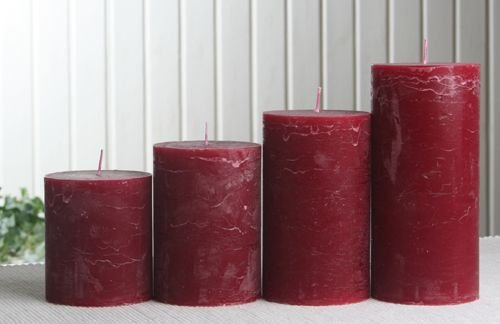 Rustik-Stumpenkerzen-Adventsset, groß, 7 cm Ø, rubinrot-Bordeaux