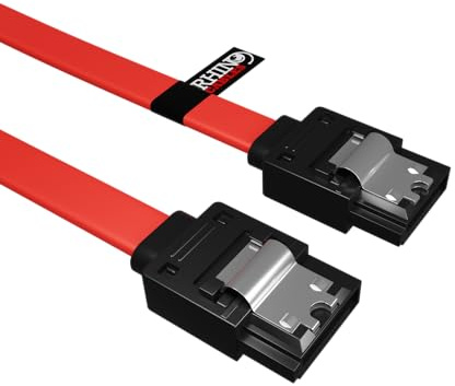 rhinocables Sata Cable II, Sata Power Splitter, Serial ATA Hard Drive Data Locking Lead, Right Angled or Straight Head (90cm, Straight Heads to Straight Heads)