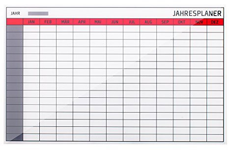 Bi-Office Glas Jahresplaner, Magnetisch, Rahmenlos, 78 x 48 cm