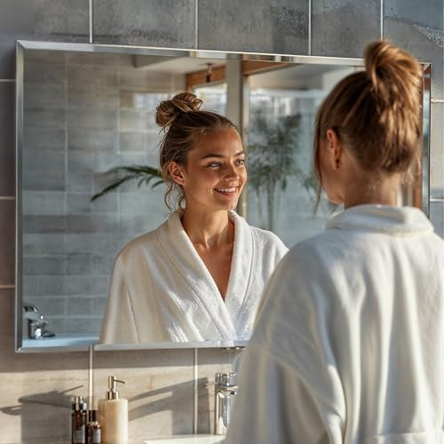 bijon Badezimmer-Spiegel ohne Rahmen mit Facette, Bad-Spiegel mit Befestigungsset, 90° drehbar, 40x80 cm oder 80x40 cm