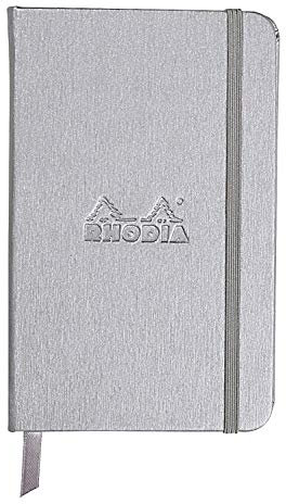 RHODIA 118067C - Rigid Notebook Webnotebook Silver - A6 - Lined - 192 pages - Clairefontaine Ivory Paper 90 g/m - Bookmark, Elastic Closure - Faux Leather Cover