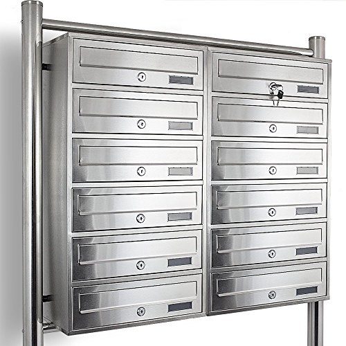Edelstahl Stand-Briefkastenanlage Postkasten Letterbox Mailbox Doppelt mit 12 Fächer